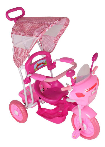 Triciclo Motinha Infantil C/ Capota Rosa Passeio E Pedal Bel